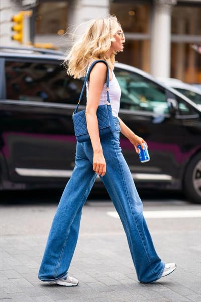 Elsa Hosk braless tits in a white top seen by paparazzi.



























