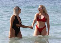 Tallia Storm sexy in a red bikini seen by paparazzi at the beach.












