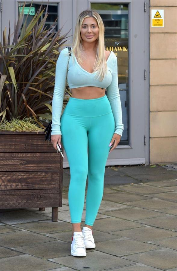 Chloe Ferry braless tits pokies in a tight blue outfit showing off her ass and boobs seen by paparazzi.





