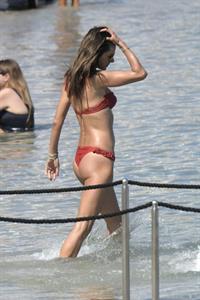 Alessandra Ambrosio perfect model body in a sexy little thong bikini seen at the beach by paparazzi showing nice cleavage and ass.





















