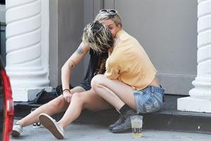 Kristen Stewart lesbian kiss making out with Dylan Meyer seen by paparazzi.
