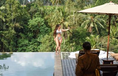 Demi Rose sexy ass booty and boobs showing nice cleavage and underboob in a playboy thong swimsuit photo shoot.





