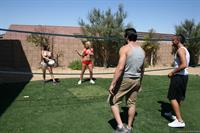 Rachel Roxxx plays volleyball