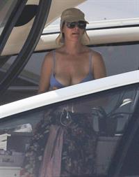 Uma Thurman wearing a bikini top on a yacht in St Tropez July 7, 2013 