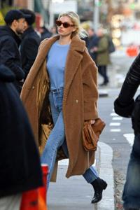 Elsa Hosk braless boobs in a blue top showing off her tits pokies seen by paparazzi.