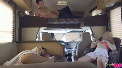 Adopted Lily Rader fucks her cousin then brings her other cousin Katya Rodriguez in for a horny girl girl boy threesome