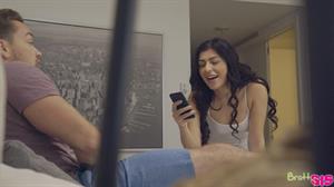 Cum craving coed Audrey Royal asks to suck her stepbrothers stiffie then gives him a ride in her bald pussy