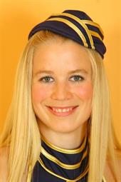  Busty blonde Gabriella wearing a sexy air hostess uniform with stockings 