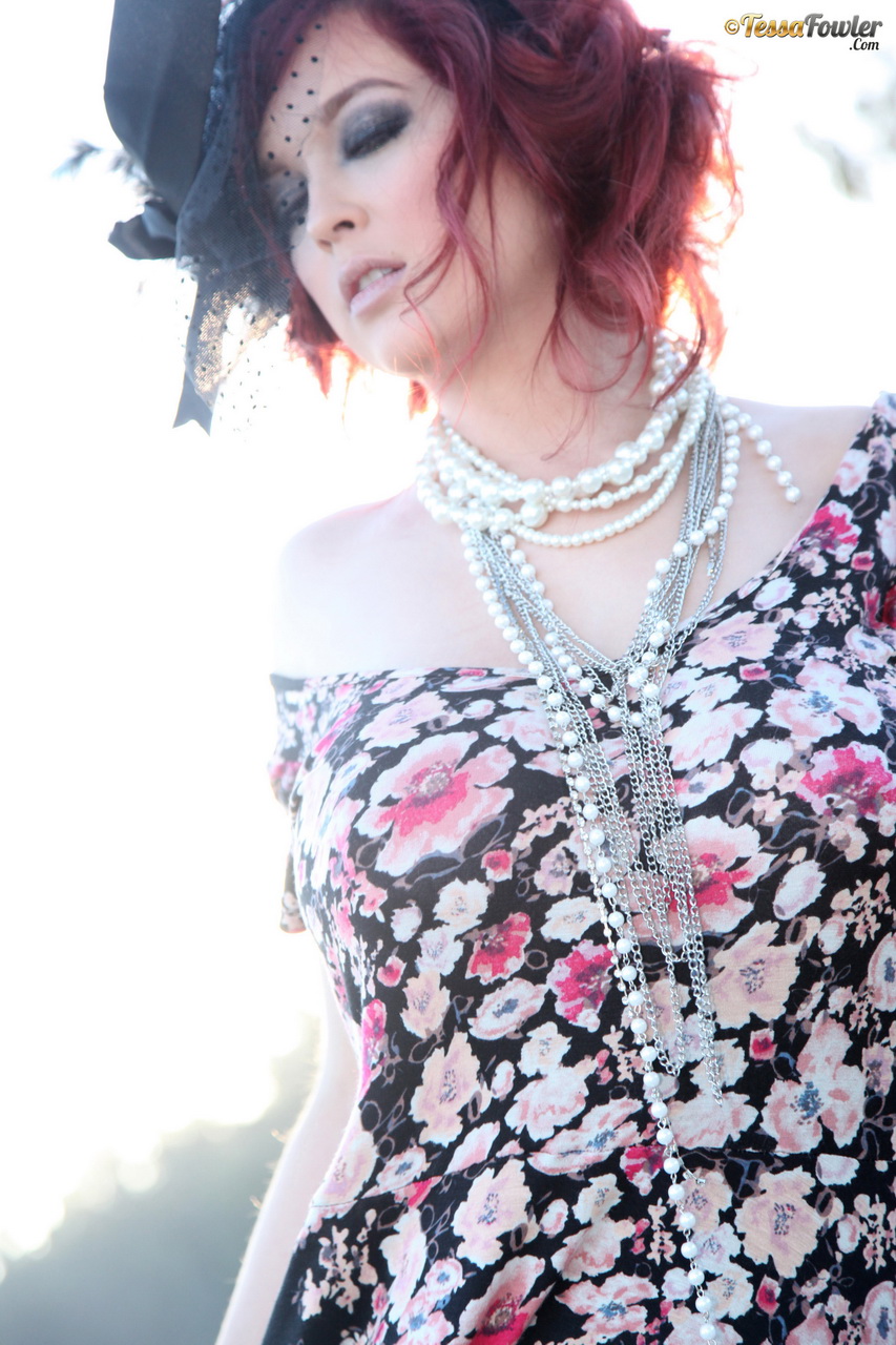 Hey guys! Yes, it's the first behind-the-scenes set from my  Classic Sunset  shoot and there's just   something about the natural sunset sunlight and how it combined with this classic corset, pearls, veil   and hat and of course my all-natural big tits.