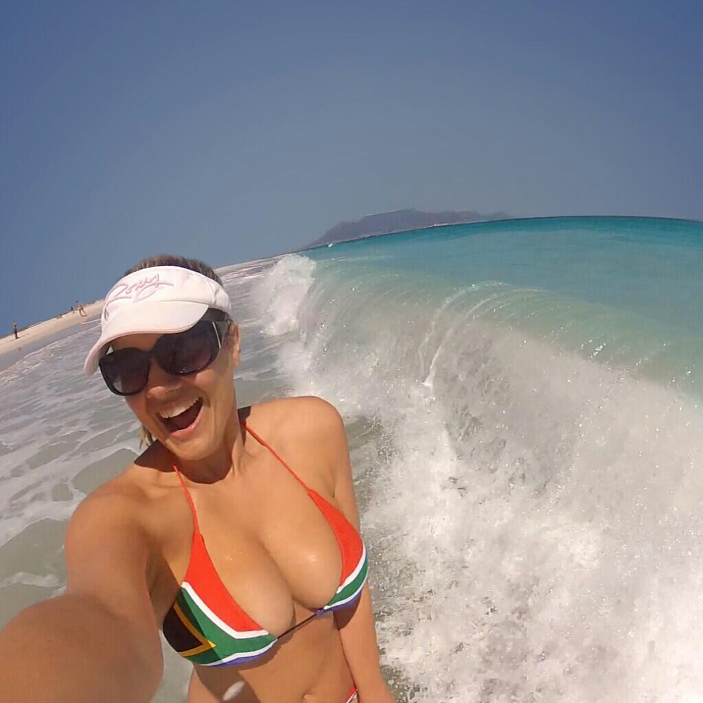 Irene Nell in a bikini taking a selfie