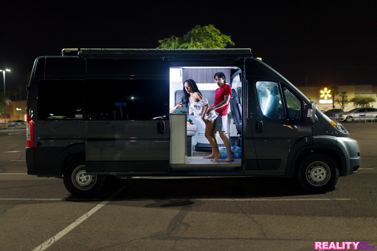 Horny coed Bianca Bangs seduces her stepbrother in front of a security guard to get permission to spend the night