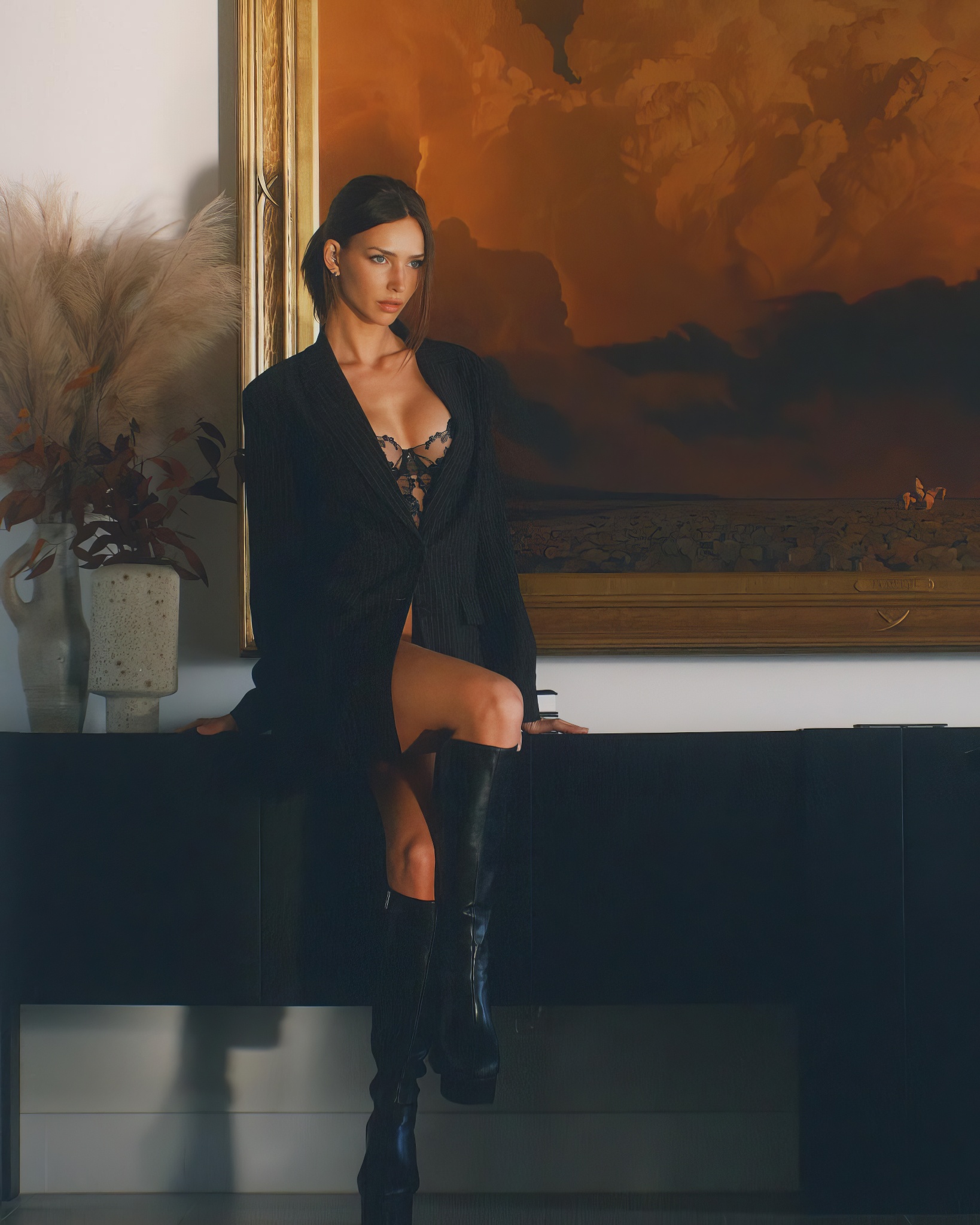 Black boots and Black lingerie