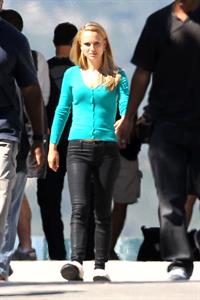 Natalie Portman on the set of a Terrence Malick film in Austin 10/19/12 